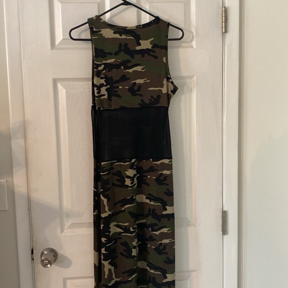 Pat Rego Camo Maxi Dress Size Large Made in USA Stretch Sleeveless - Picture 3 of 13
